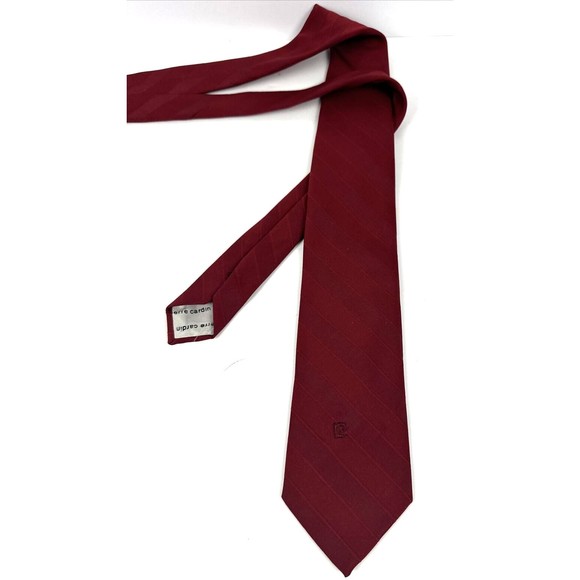 PIERRE CARDIN Neck Tie Mens Dark Red Solid Striped Simple Adult P Logo - Picture 3 of 9